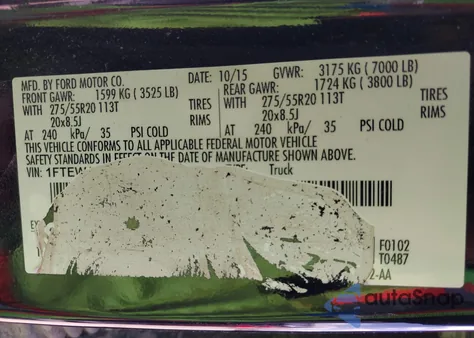 2016 Ford F-150 Platinum из США, поврежденный, VIN 1FTEW1EF0GFA12454